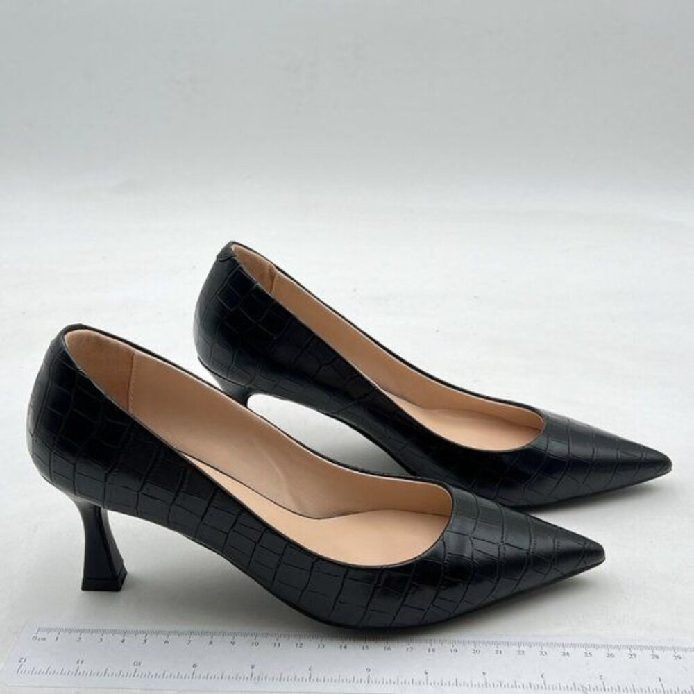 Fowt Simple Solid Croc-Embossed Pointed Toe Black… - image 4